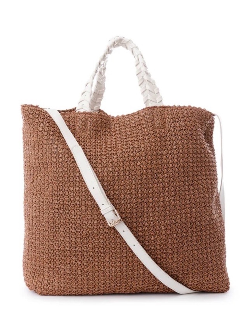 Jules Kae Charlotte tote. Vegan, Woven Tote Bag with White Handles and Strap
